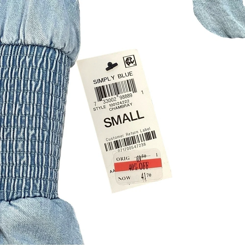Bar III Chambray Smocked‎ Waist Mini Dress Size Small Style 100124222